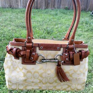 COACH Hampton Signature Yellow Braided Handbag Carryall Satchel F13065